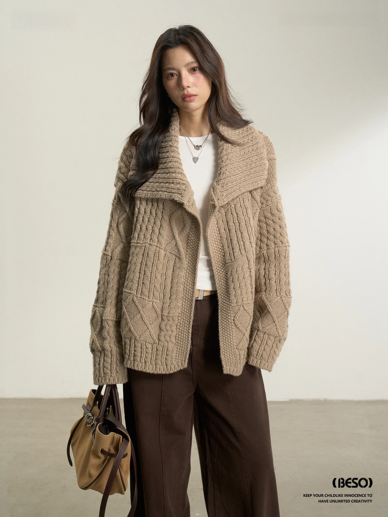 

BESOBER Original High Weight Knitted Sweater Stand Collar Autumn Winter Women's Cardigan Versatile Comfortable Warm Woolen Lo...