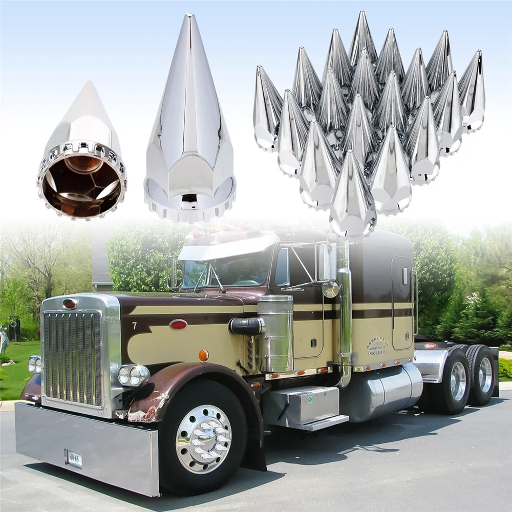 33mm Chrome Plated ABS Truck Lug Nut Covers Spire Style Wheel Bolt Caps for Semi Trailer RV Bus 10 Pack