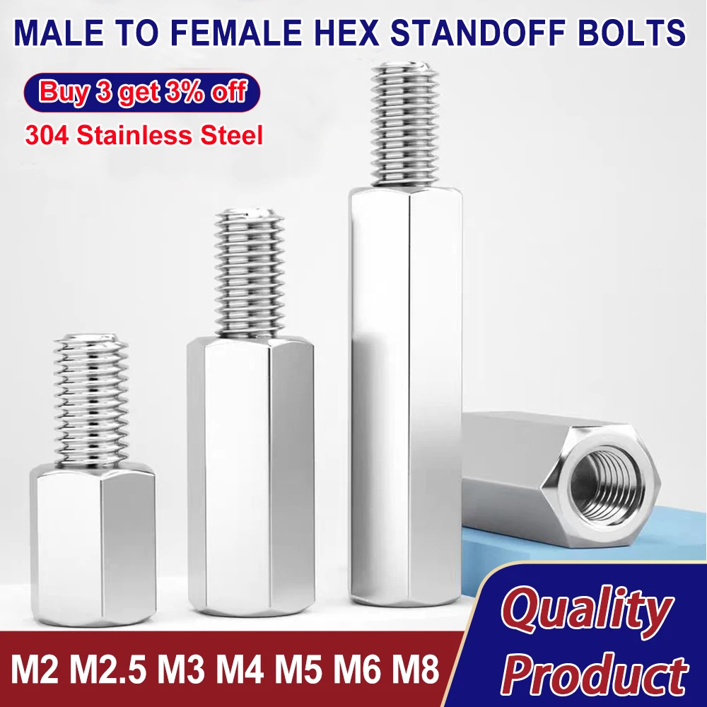 304 Stainless Steel Standoff PCB Support Male To Female Hex Board Spacing Column Pillars Spacers M2 M2.5 M3 M4 M5 M6 M8 M10