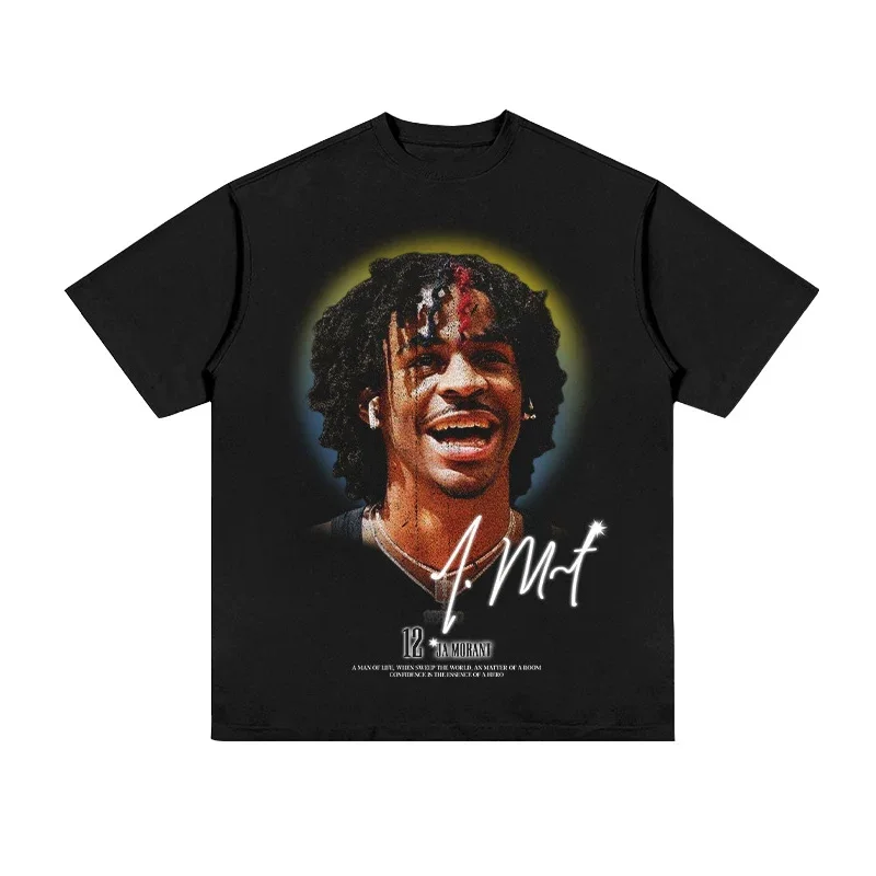 Ja Morant # Camiseta Vintage con Retrato de 12 Estrellas de Baloncesto, para Hombre, Estilo Hip Hop, Casual, Holgada, de Manga Corta, para Fanáticos del Deporte
