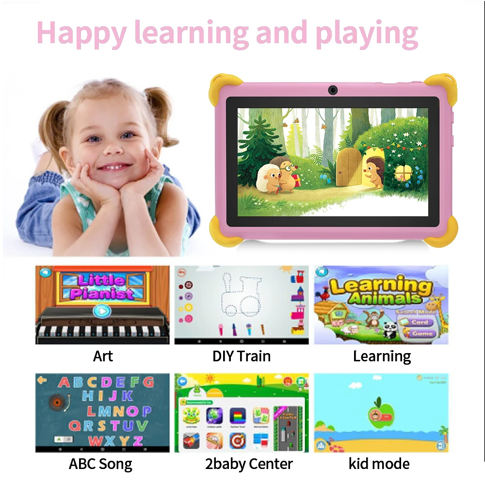 BDF Tablet per bambini da 7 pollici Android 13, 4 GB di RAM 64 GB di ROM, 1 TB di espansione, 5 GB WiFi, batteria 4000 MAH, doppia fotocamera, software regalo per bambini