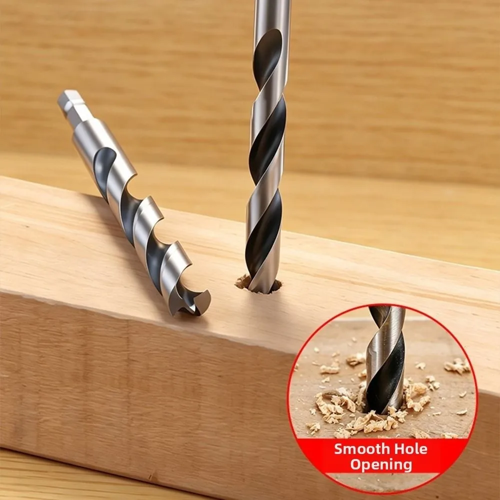 3-10mm Woodworking Drill Bit Three-Pointed High Hardness Hole Drilling Tool Hex Shank Spiral Flute Woodworking Hole Cutter