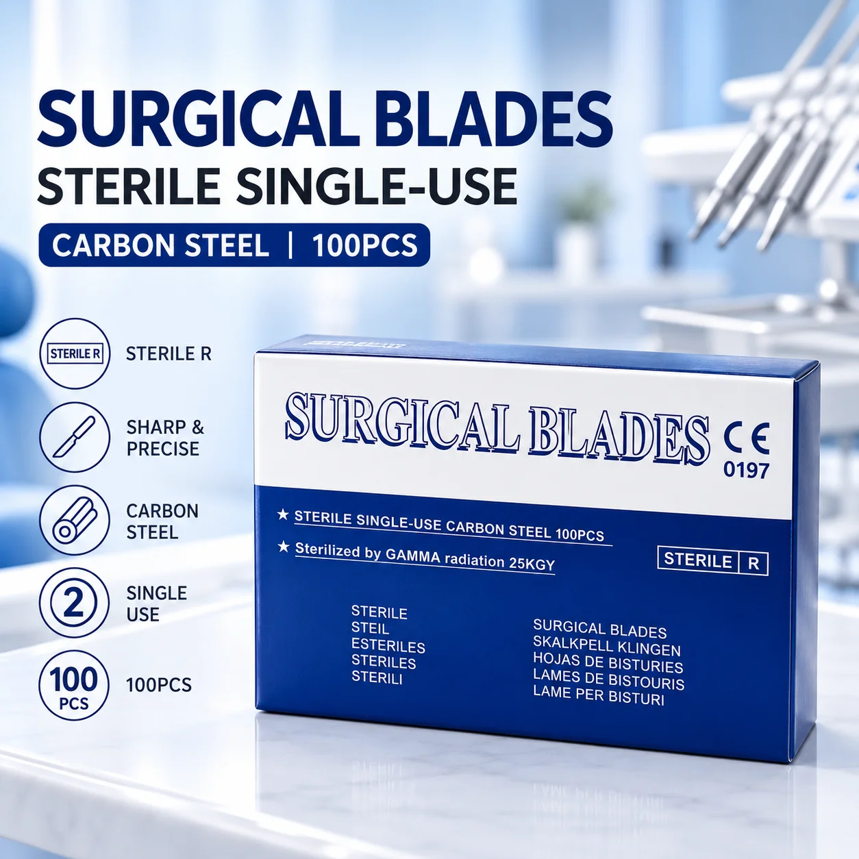 Scalpel Blades No.10-24 Handle No.3/4/7 Stainless Steel Dental Kit Metal Case Oral Surgery Clinic Lab Reusable Dentists Kit