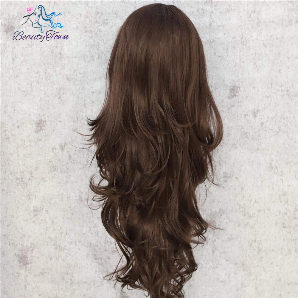 Brown 13x3 Lace Front Wig Sliver Brown Highlight Colored Synthetic Lace Wig Body Wave HD Transparent Lace Wig Cosplay Party Wig