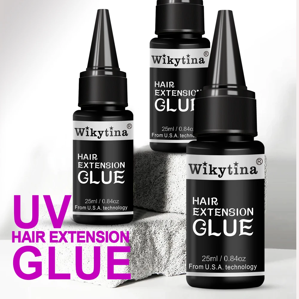 Wikytina-Kit de extensión de cabello fuman, conexión de pegamento Invisible con tecnología de luz UV para injerto rápido y sin costuras, 25ml