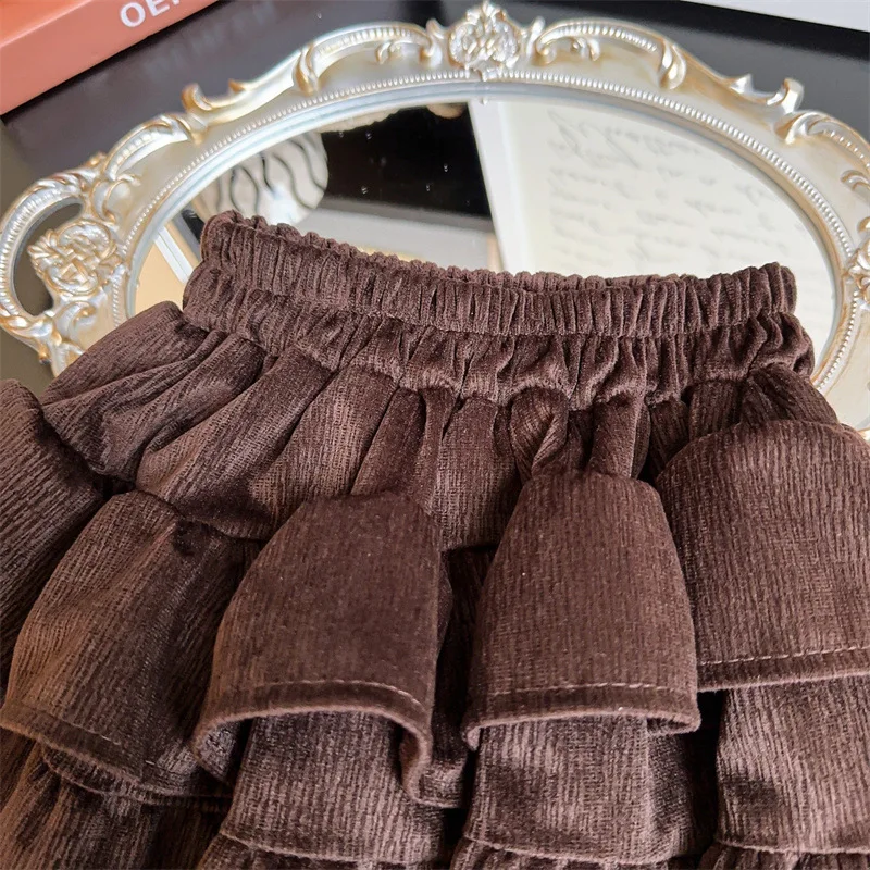 Koreanische Herbst Kinder Mädchen Röcke Cord Feste Elastische Taille Kleine Mädchen Röcke Hohe Qualität Infant Baby Mädchen Kuchen Röcke – Detail 11
