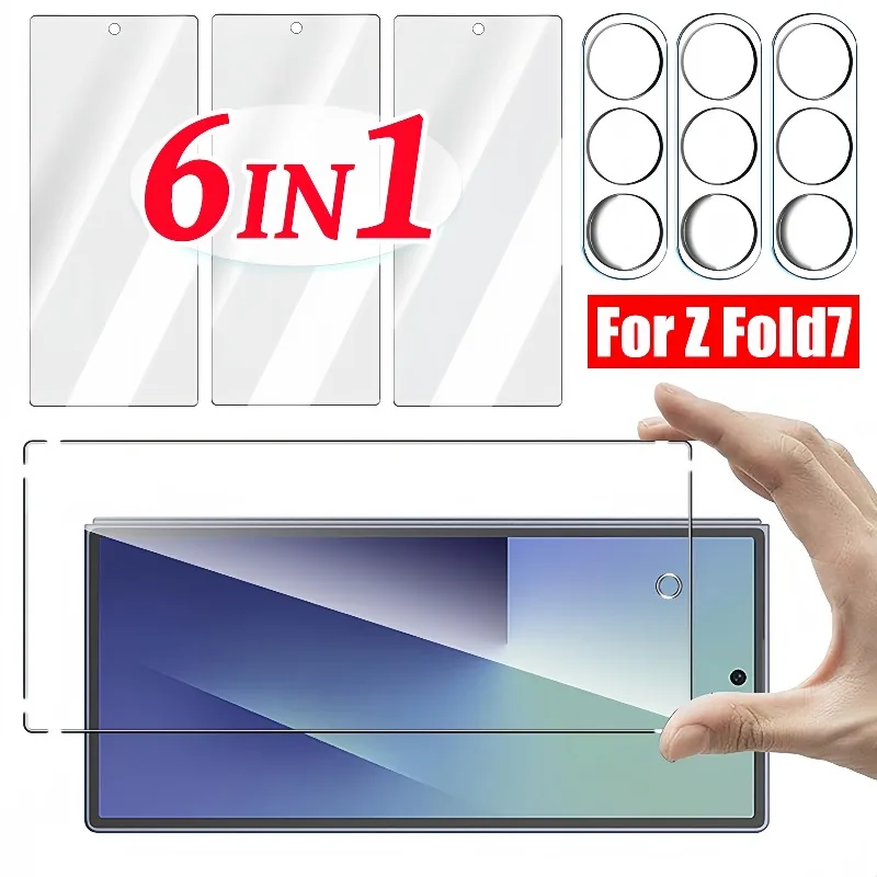 

6in1 Screen Protector for Samsung Galaxy Z Fold 7 Tempered Glass Outer Screen Camera Lens Hinge Back Films HD Clear Protectors