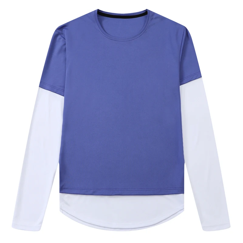 Patchwork Men Long Sleeve Quick Dry Sport Breathable Gym Workout Pullover Thin Mesh Running New Fashion Casual Shirts