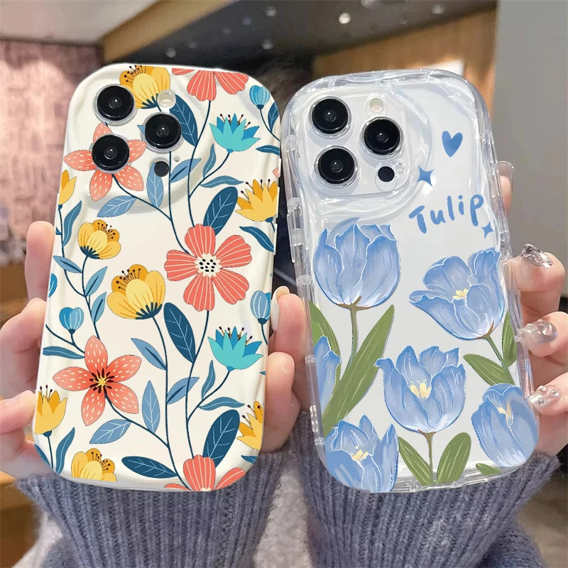 Colorful Flowers Phone Case For Samsung Galaxy S22 S23 S21 Ultra Plus S20 FE A25 A24 A14 A34 A35 A05 A05S A53 A33 A52 A32 A72