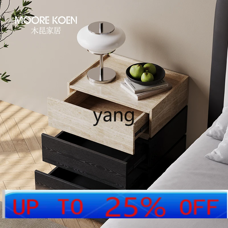 

Lh new bedside table medium antique travertine black oak grain simple modern Italian light luxury solid wood side cabinet