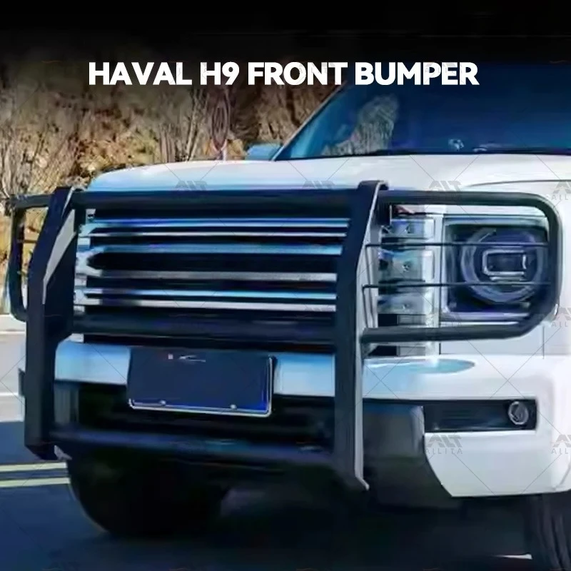 Steel Bull Bar, Heavy Duty Anti Knock Front Bumper Nudge Bar fit for Haval H9, Retrofit Car Exterior Parts Accessories 5