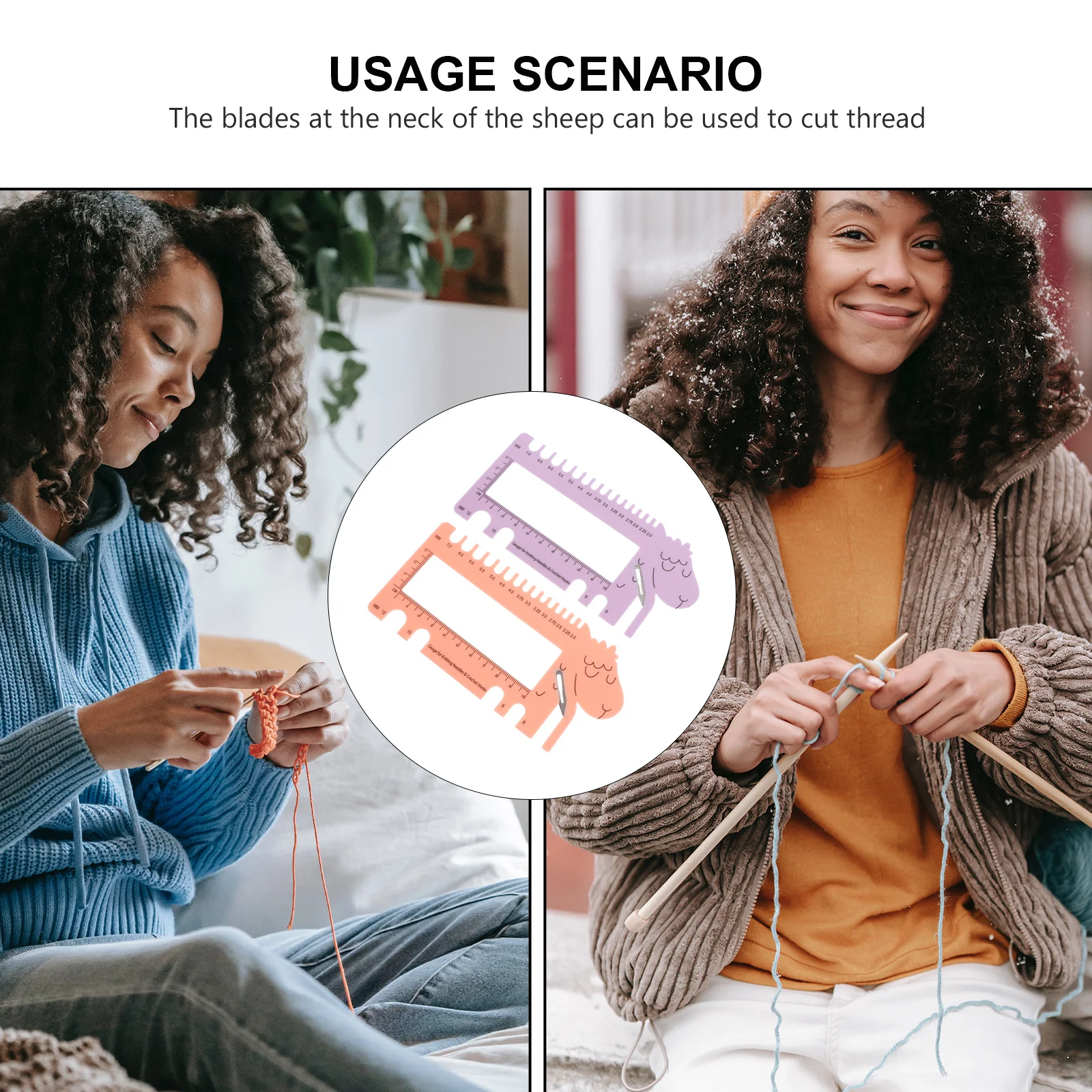 

2pcs Knitting Measuring Tool Sheep Design Plastic Ruler For Crochet Hooks Gauge Weaving Accessories Sewing Supplies Needle Gauge