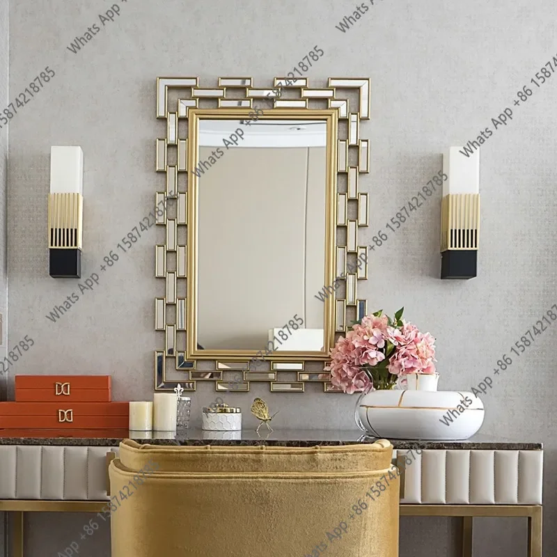 Xx Neoclassical Makeup Mirror, Light Luxury Bathroom Mirror, Square Creative Mirror, Art Wall Decoration , European Style
