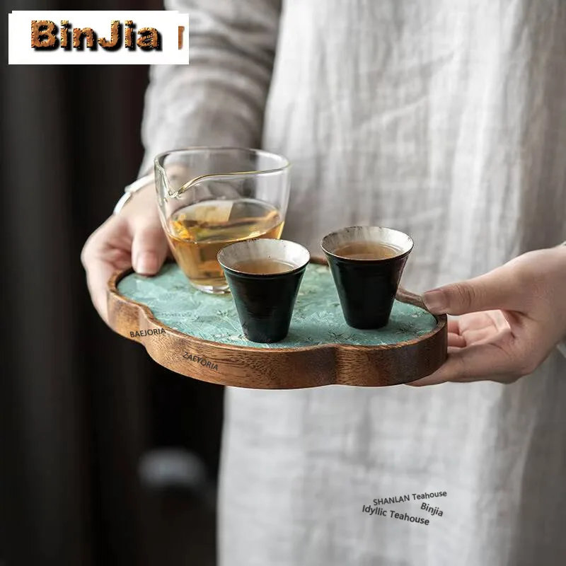 

Walnut Crabapple Pot Bearing Holder Vintage Teaware Support Dry Brew Table Tea Tray Household Puer Tea Ceremony Decoration Craft