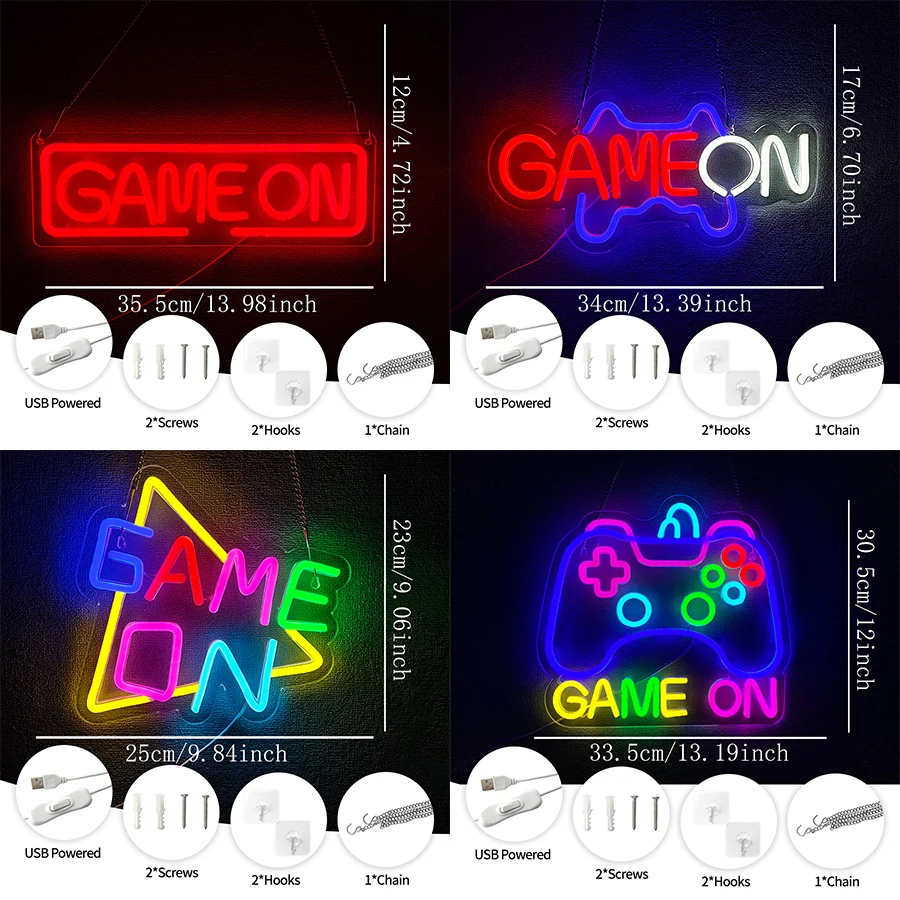 Game On Led Neon Sign, Gamepad Shaped Icon Usb Powered, Game Room Boys Room Club Man Cave Party Art Decor, Gamers Gifts.