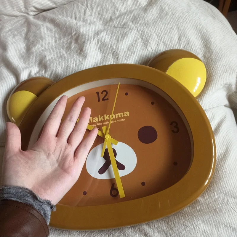 Cute Rilakkumaed Bear Wall Clock Mute Seconds Quartz Clock Cartoon Large Size Wall Mounted Clock Bedside Room Home Decor