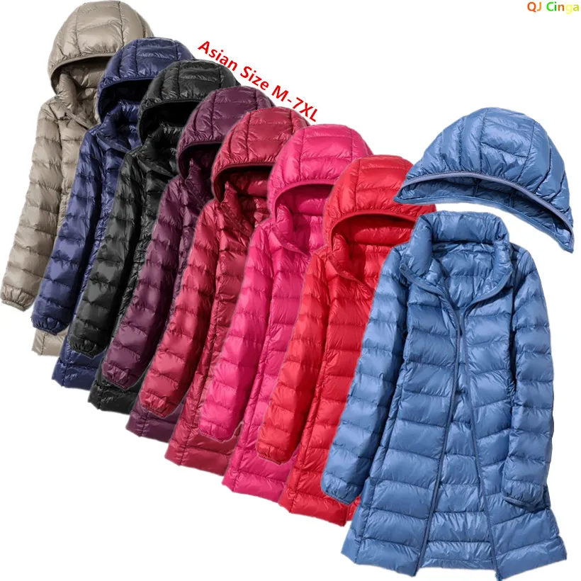 2025 New Waterproof Overcoat Women's Removable Cap Long-sleeved Parkas Winter Warm Jacket Female Red Blue Light/Thin Coats