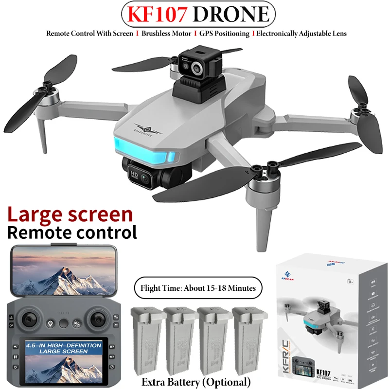 

KF107 GPS Дрон HD камера для предотвращения препятствий, дистанционное управление с большим экраном, складной бесщеточный радиоуправляемый квадрокоптер, игрушка в подарок для детей