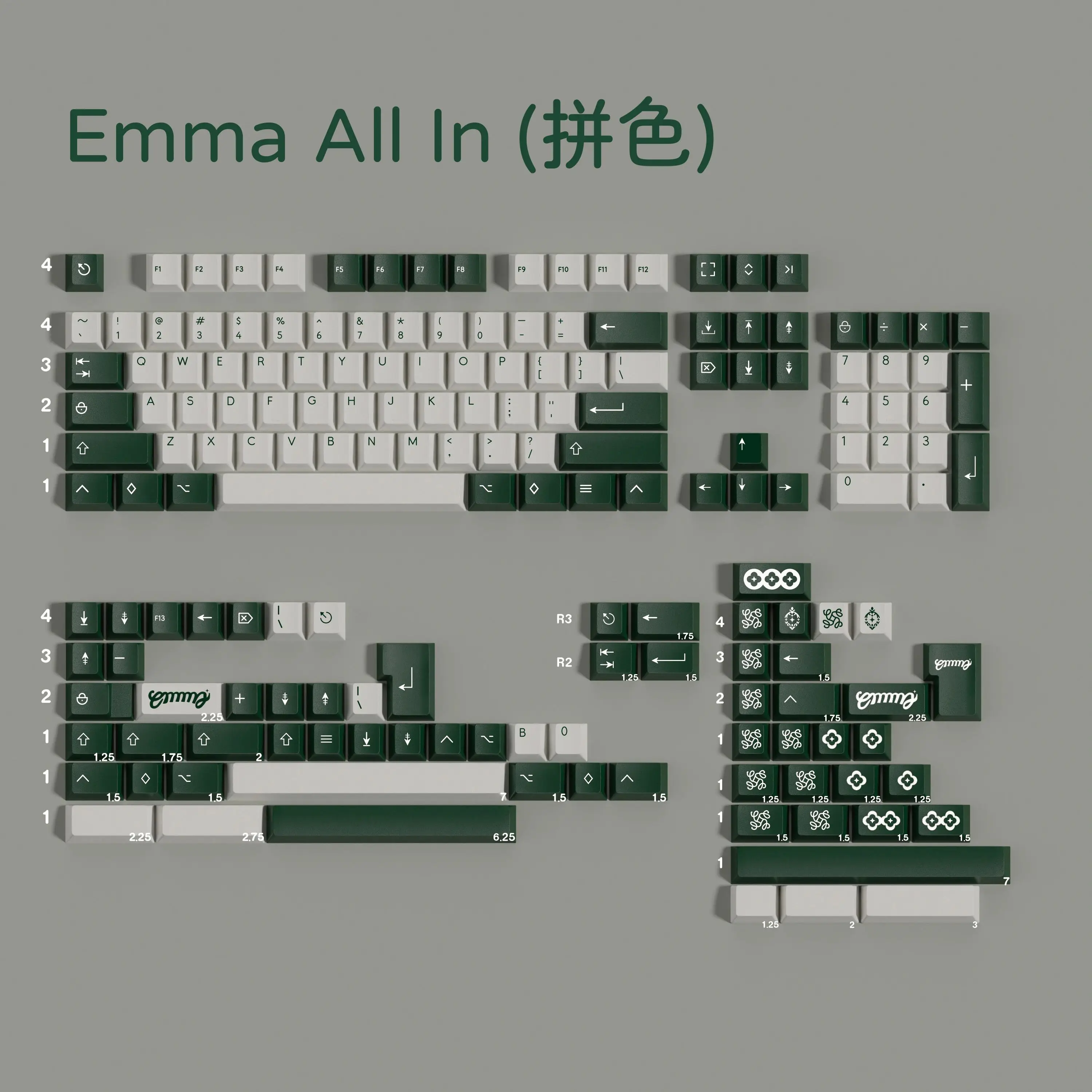 PBT Emma Theme Keycaps PBT Dye Sublimation Green White Key Caps Cherry Profile Keycap For Mechanical Keyboard Split Spacebar