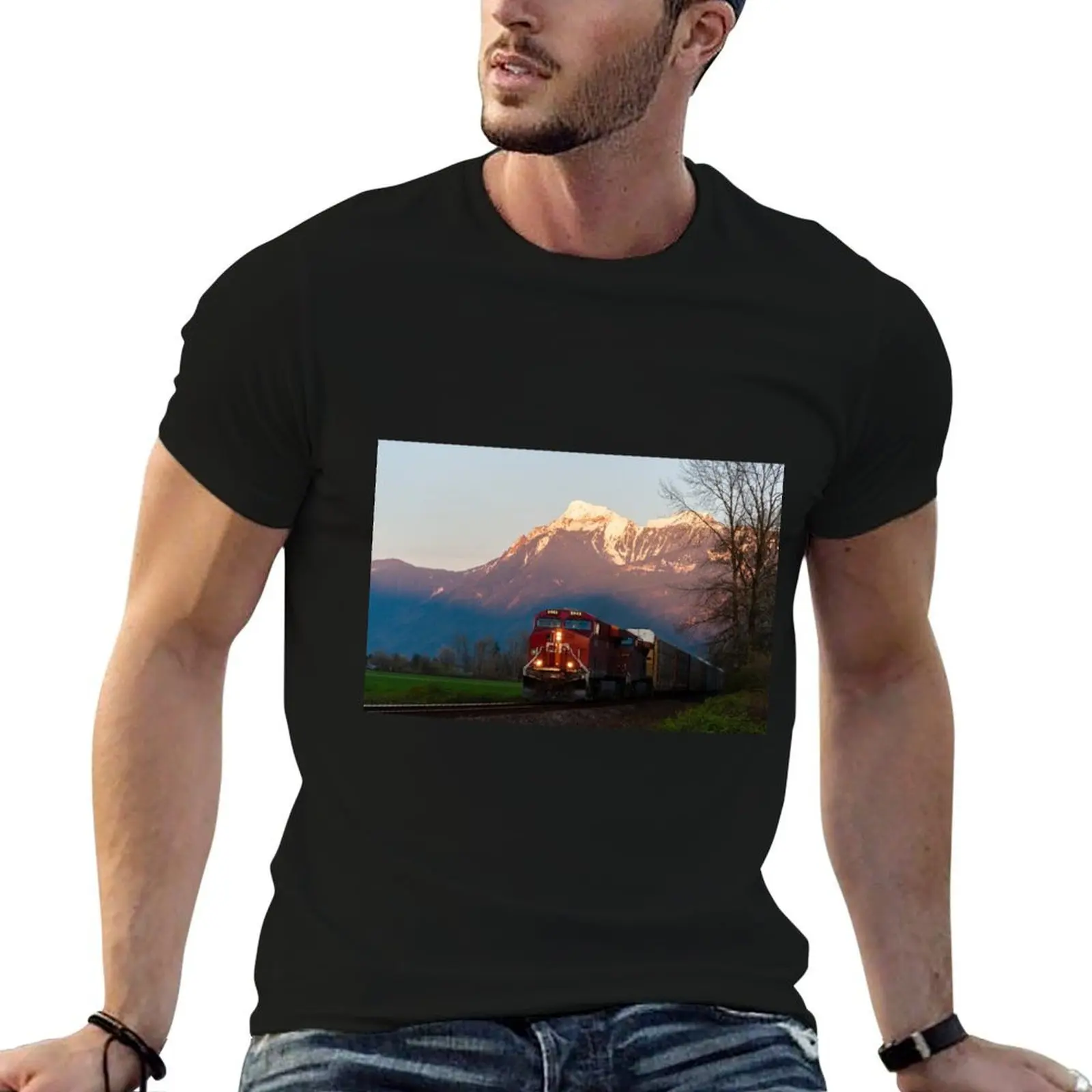 Canadian Pacific westbound under Mt. Cheam in Chilliwack B.C. T-Shirt man t shirt cotton t shirts for man cotton funny T-Shirt