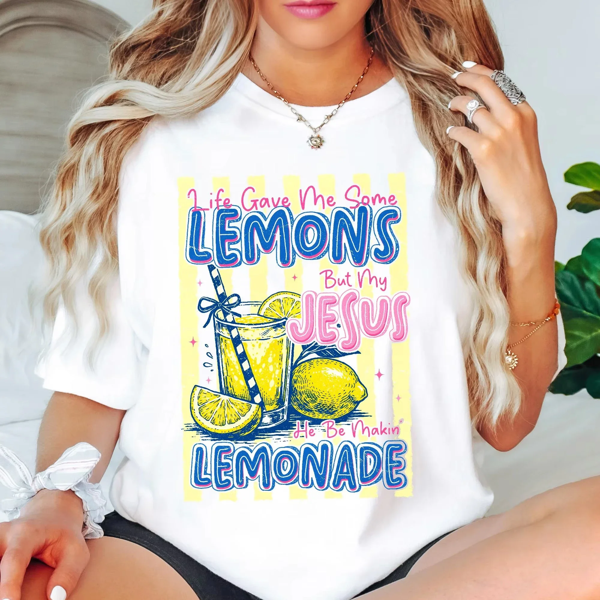 Jesus Lemonade Funny Christian Comfort Cotton T Shirt Unisex Men Women  Summer Streetwear Casual Short Sleeve Tops