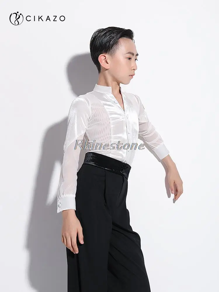 Customizable Boys' Latin Dance Professional Long Sleeved Grading Competition Clothing Top Shirt Men's