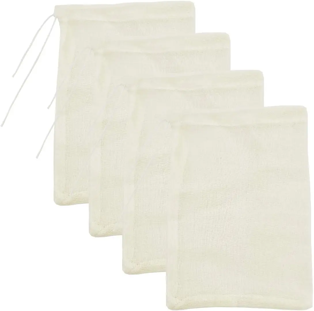 

Reusable Cheesecloth Bags for Straining Coffee, Nut Milk, and Juice - Natural Cotton Fine Mesh Filter (4 Pack)