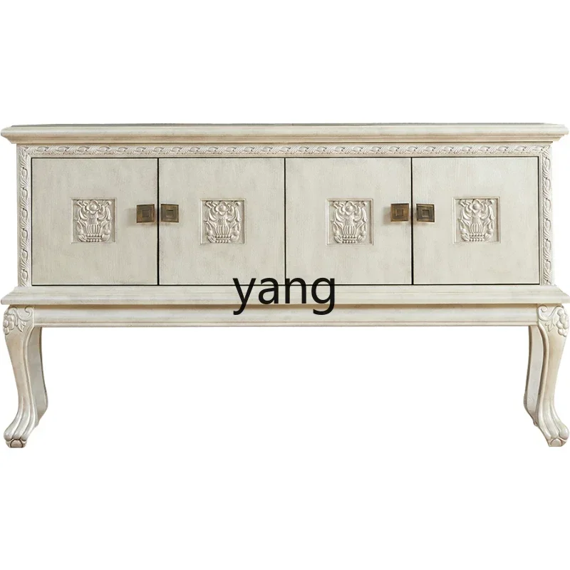 LH solid wood carving flower entrance cabinet high foot home retro partition cabinet wall storage tea cabinet