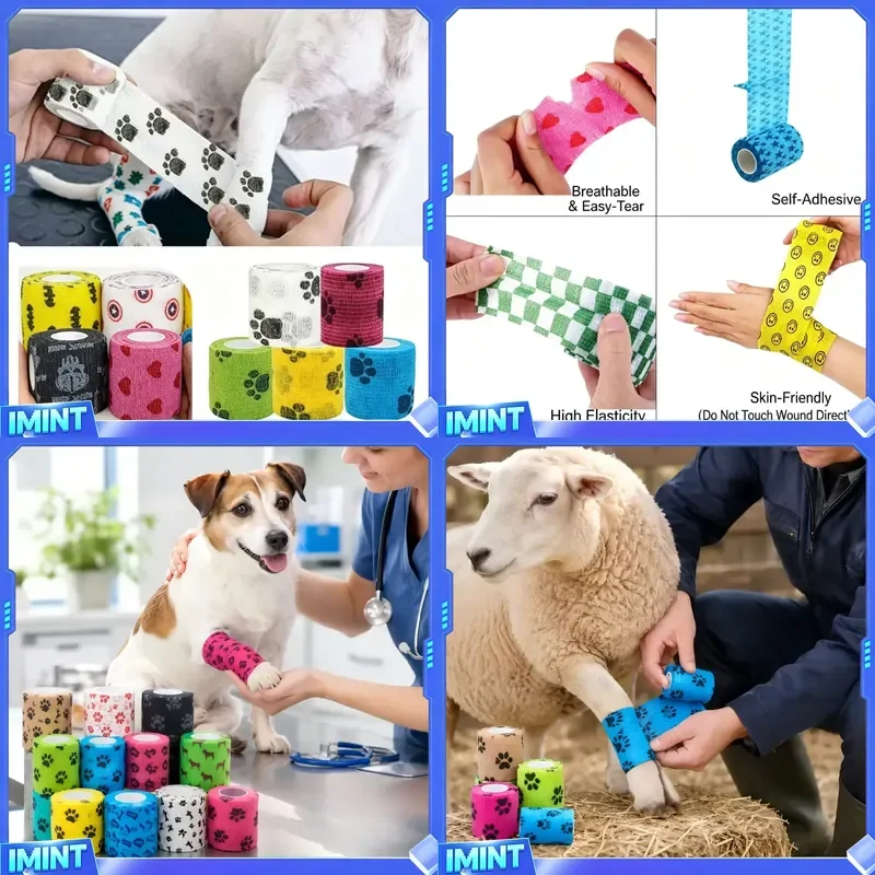 Custom Paw Print Self Adhesive Vet Wrap Breathable Cohesive Bandage for Dog Cat Wound Care Pet First Aid Supplies
