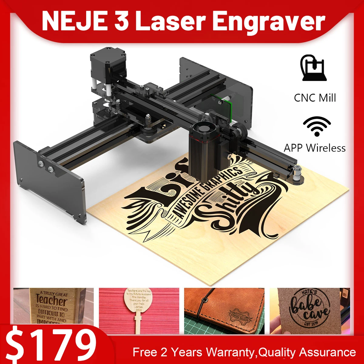 NEJE 3 N30610 CNC Laser Engraver Milling Portable CNC Router Wireless APP Control LaserGRBL- MEMS Protection Portable Mark DIY