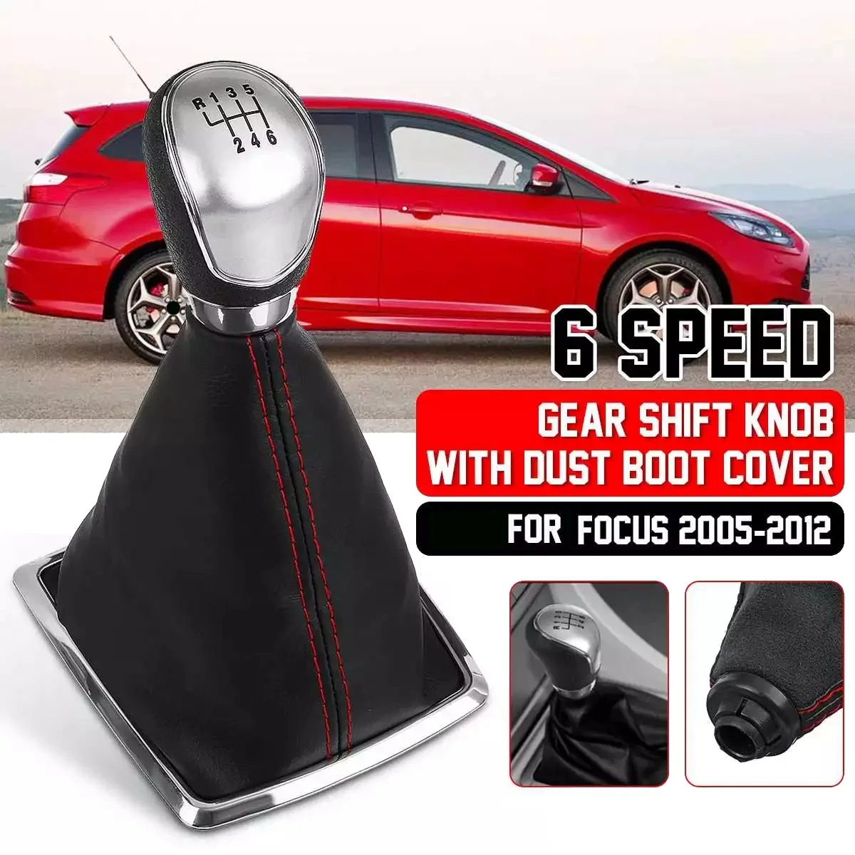 6 Speed Manual Car Gear Shift Knob Shifter Lever Gaiter Boot Cover for Ford Focus MK2 2005-2012