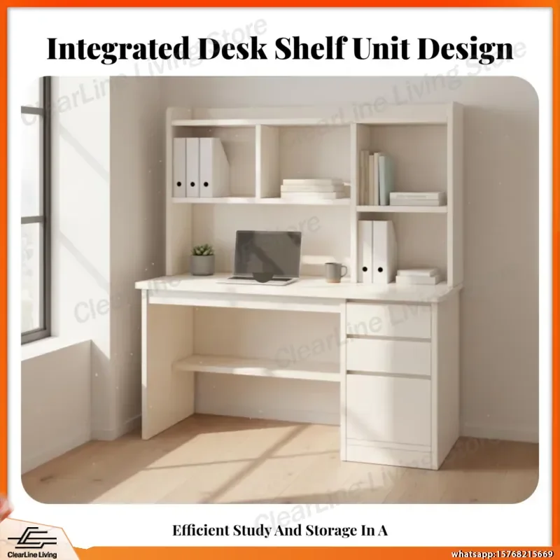 Modern Computer Desk with Hutch Storage Shelf Study Table Pull Extendable Keyboard Tray for Teenagers Home Office Workstation