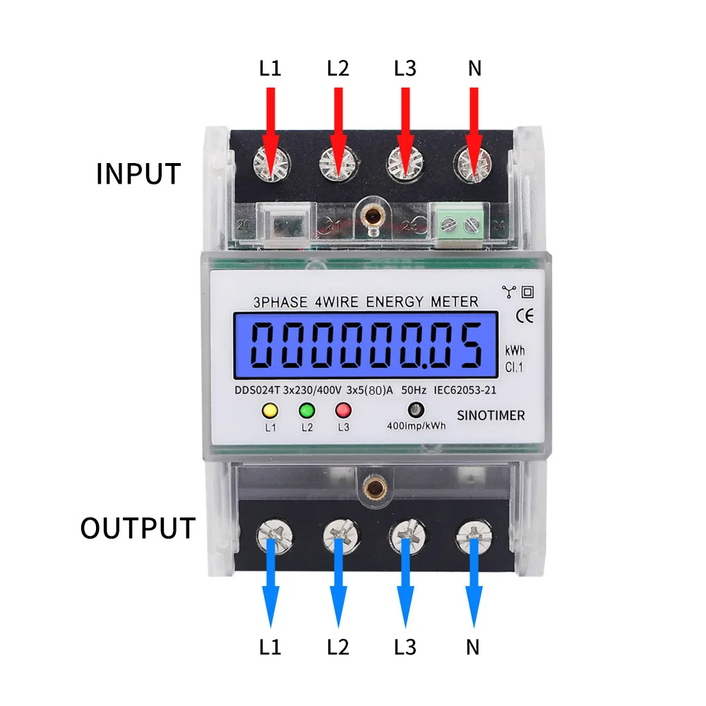 Canghe 4P LCD 230V Rail-mounted Electricity AC Active Meter Three Phase Smart Energy Meters with Transparent Cover and Backlight