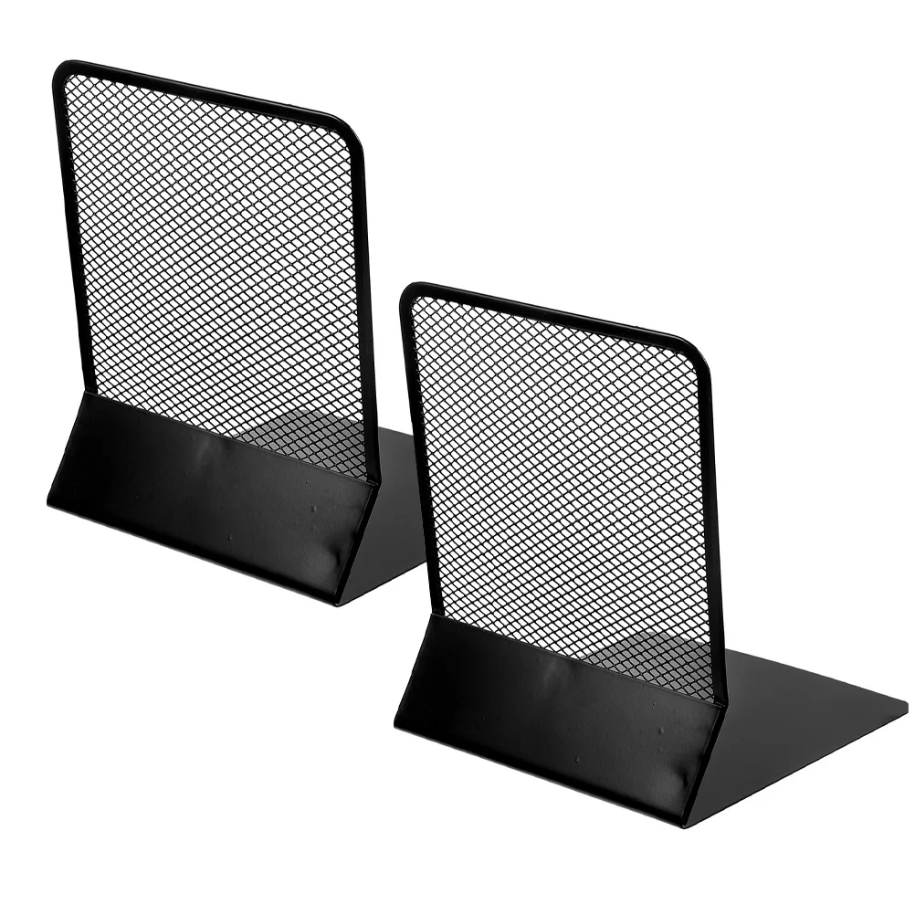 

2pcs Metal Bookend Stand Black Sleek Design For Heavy Books Desktop File Organizer Document Holder Magazine Storage Rack Book