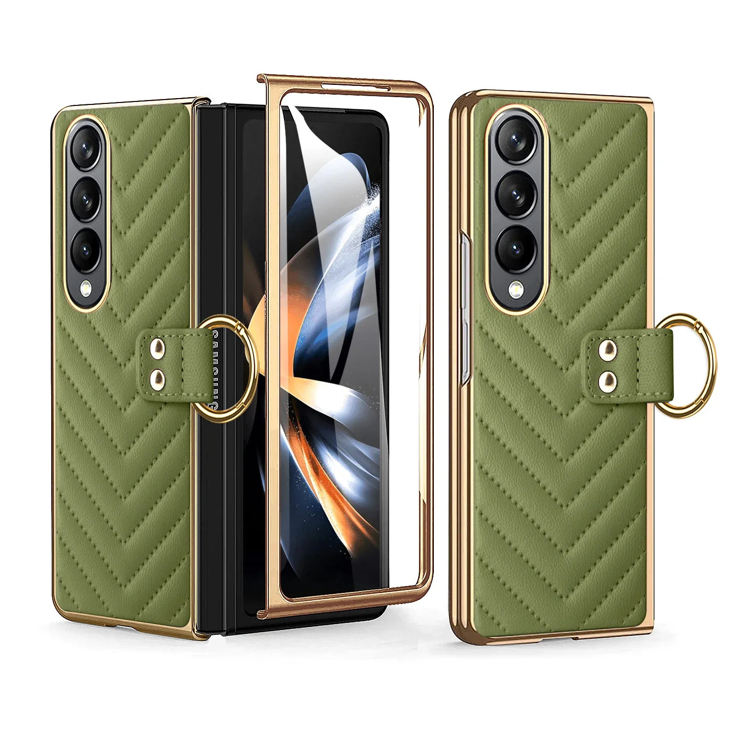 

Busines Sle Fragrant Ring Support Wireless Charging Phone Case for Samsung Galaxy Z Fold 7 6 5 4 3 5G Glass Front Film Cover
