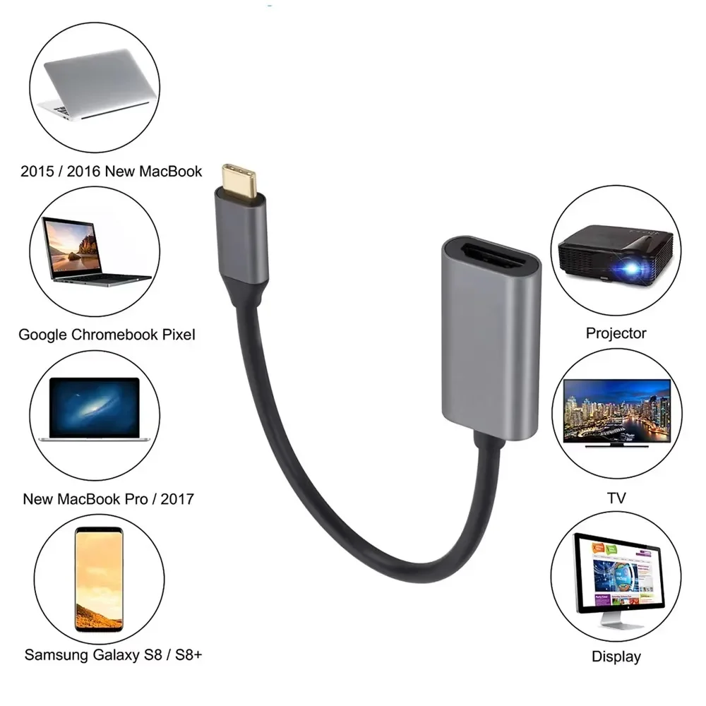 

ZLRLMHY 4K UHD Adapter Via Type-C with DisplayPort Alt Mode Thunderbolt3 To HD Display Converter Cable for USB 3.1 Laptop Phone