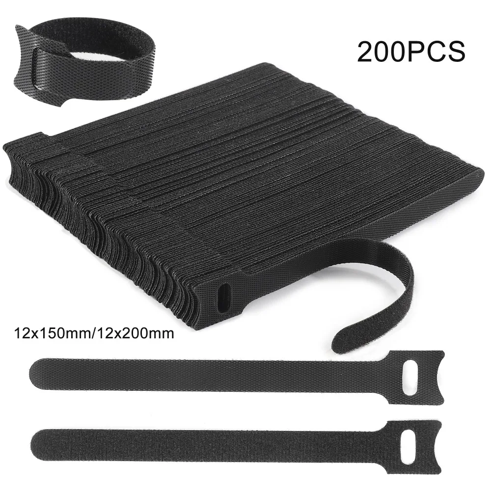 

200 PCS 12x150mm/12x200mm Reusable Cable Ties Adjustable Cord Straps Cable Organizer Cord Wrap and Hook Loop Cords Management