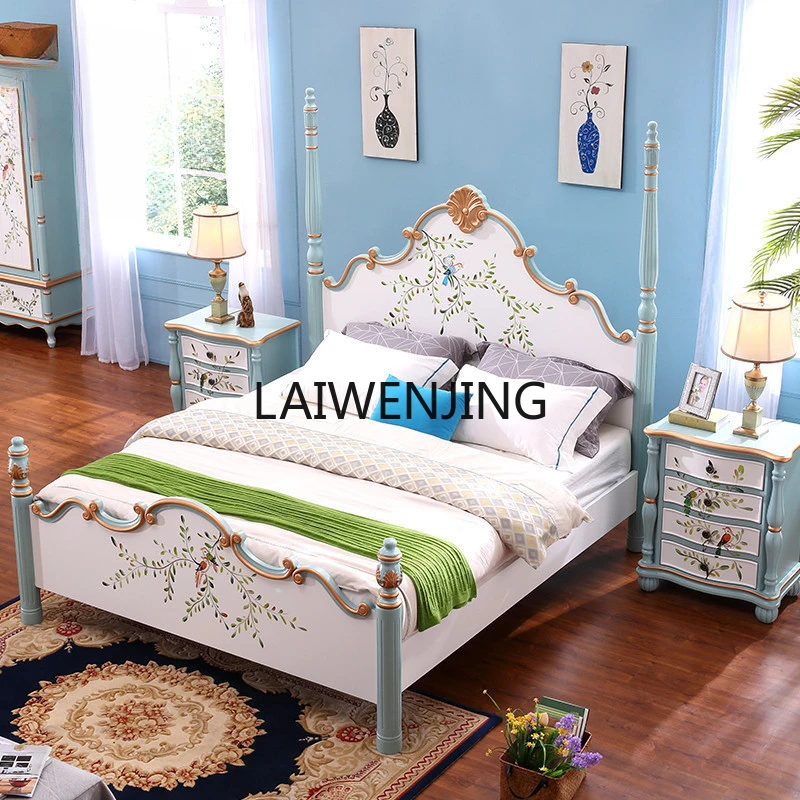 LYN American Mediterranean solid wood double bed master bedroom European wedding bed simple furniture