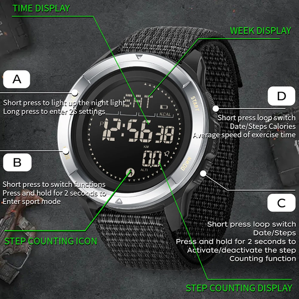 SANDA Orologi elettronici di marca Sport da uomo Contapassi multifunzionale Bussola Orologio da uomo impermeabile Orologio da polso con allarme metronomo