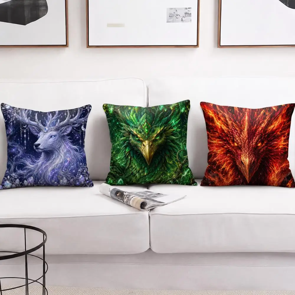 Mystic Elemental Animal Cushion Cover Short Plush Soft Double-Sided Printing Pillow Case Cozy Sofa Bedroom Home Decor Gift