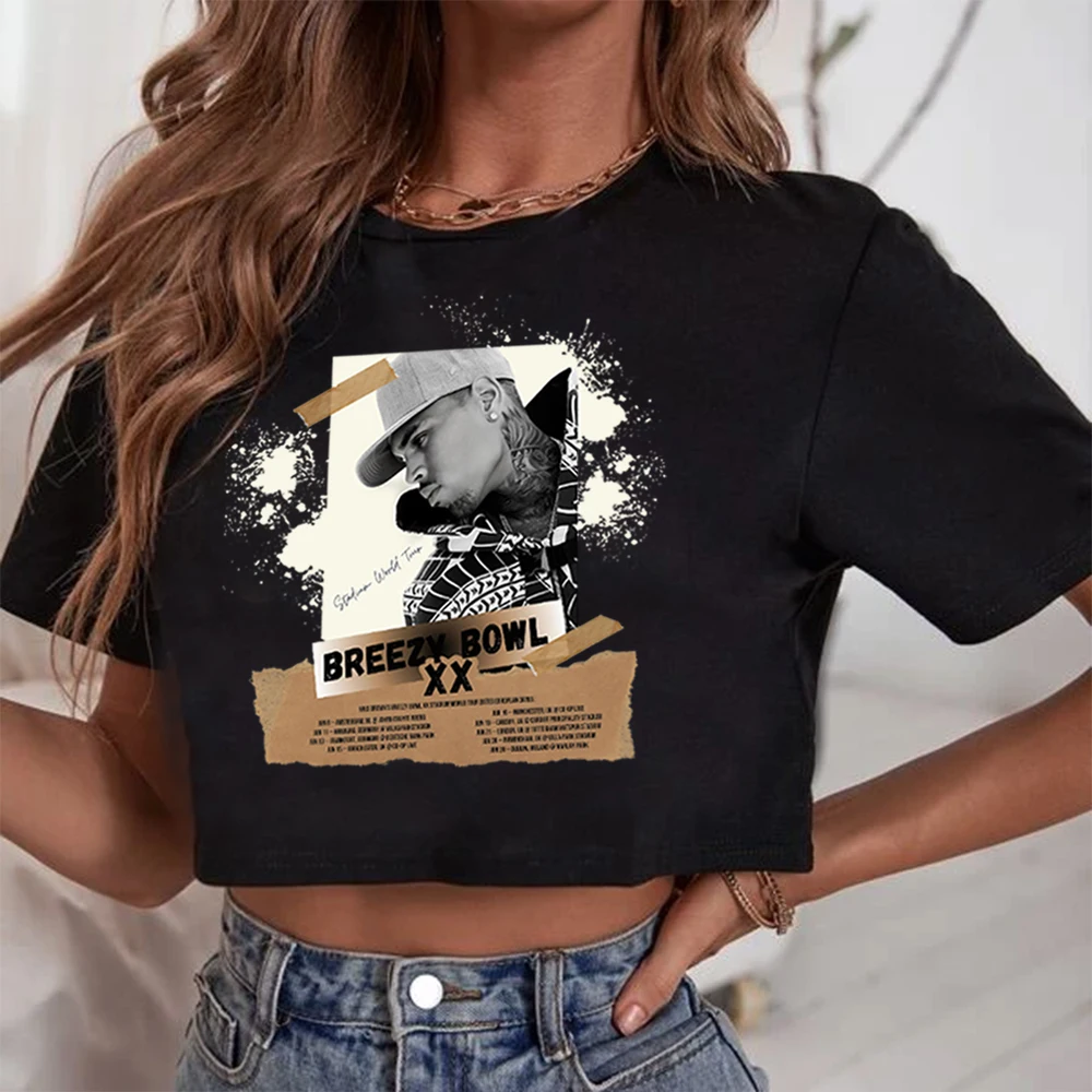 كريس براون تور 2025 قطع علوية قصيرة Breezy Bowl XX Merch Fans هدية للنساء والفتيات قطع علوية قصيرة