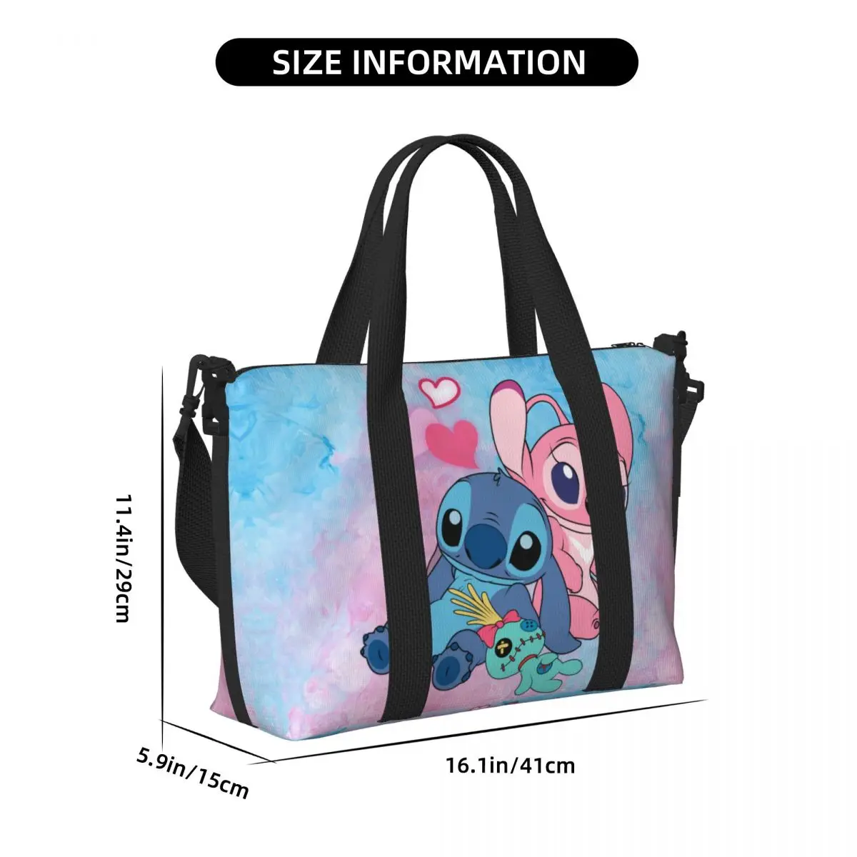 Custom Stitch Angel Beach Tote Bag Women Anime Big Compartment Beach Gym Travel Bags