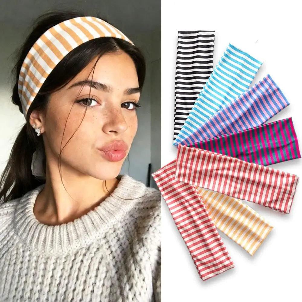 

Новая спортивная повязка на голову с полосками, впитывающая пот, эластичная, противоскользящая, из полиэстера, для фитнеса.