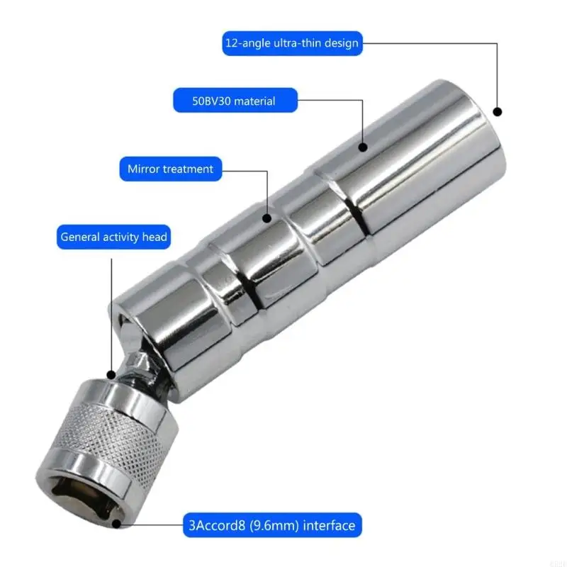 652F Spark Plug Socket Wrench Universal Joint Magnetic Spark Plug Sleeve Flexible Removal Tool 14mm 16mm Drive-CR-V 12-Point