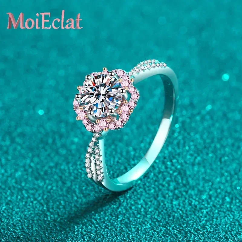

Sweet 1 Carat Moissanite Diamond Plum Blossom Rings for Women, Platinum Pt950 Ring Wedding Jewelry Promise Anniversary Gift