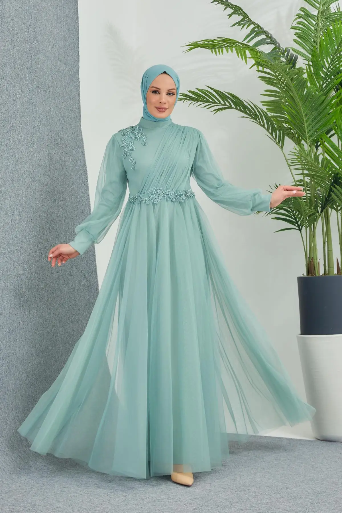 Muslim Fashion Islamic Clothing Evening Dress Women O-neck Long Sleeve Embroidery Print Long Dress