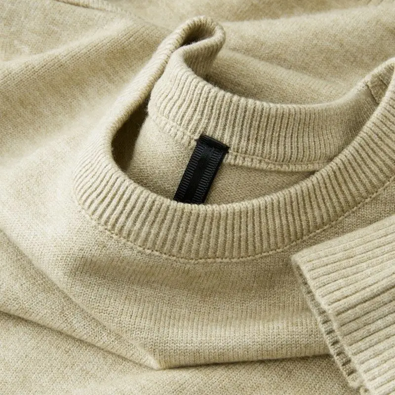 Men's Autumn Winter New Crew Neck Fleece-Lined Thick Warm Knit Base Layer Sweater
