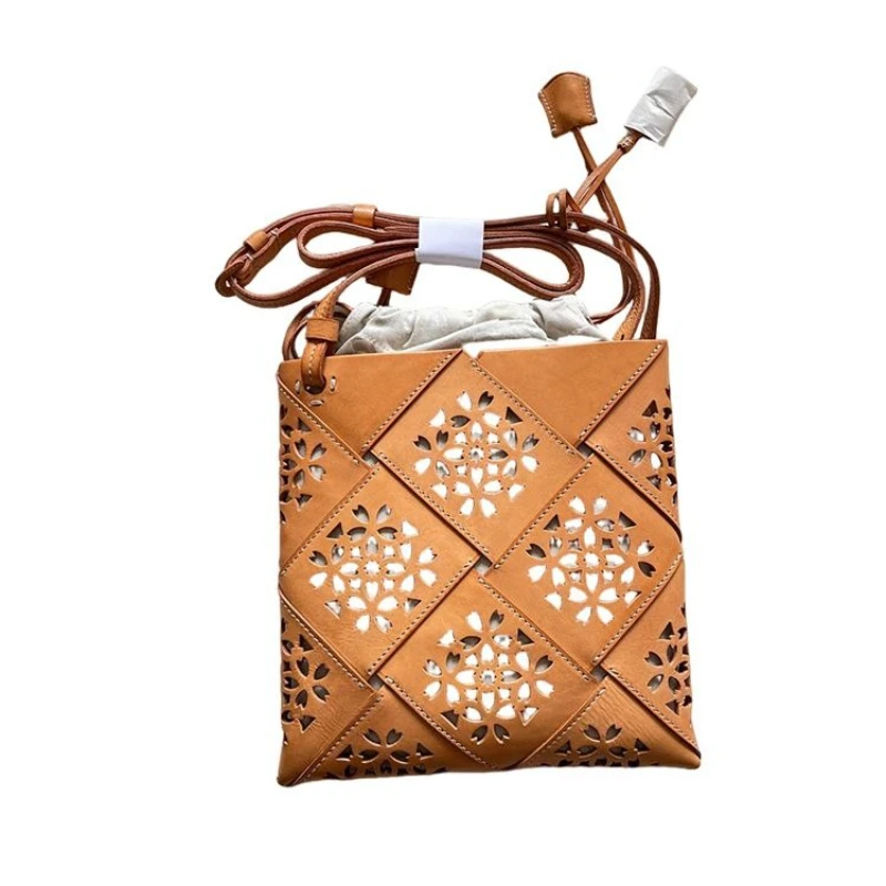 Brown Hollow Window Grilles Tote Bag Women's 2026 New Light Luxury Pack Niche High-value Shoulder Package Summer Messenger Bags