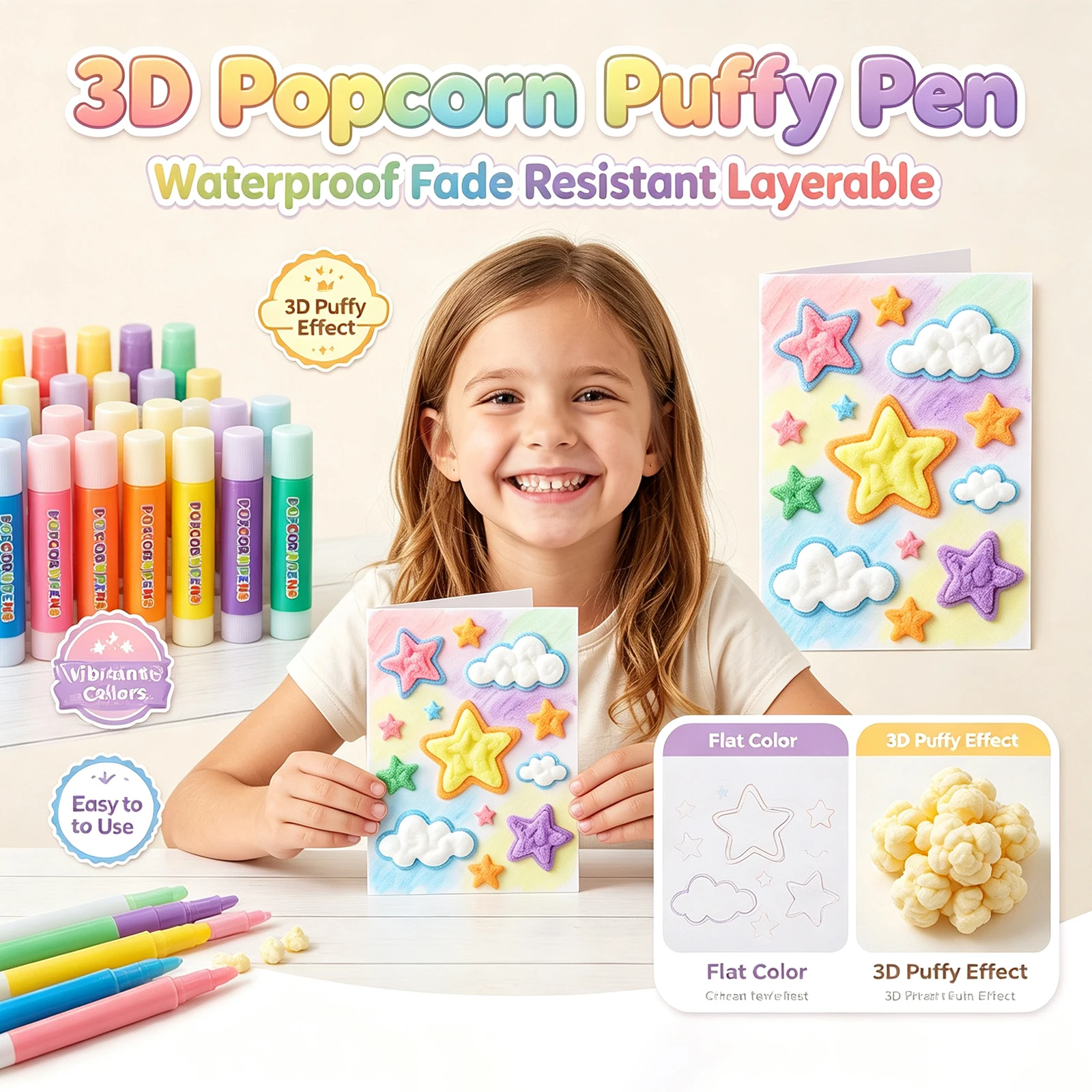 6-Color 3D Bubble Popcorn Painting Pen Magic Bubble DIY Art Pen Children's Painting Coloring Creative Marker Pen Waterproof 60ml