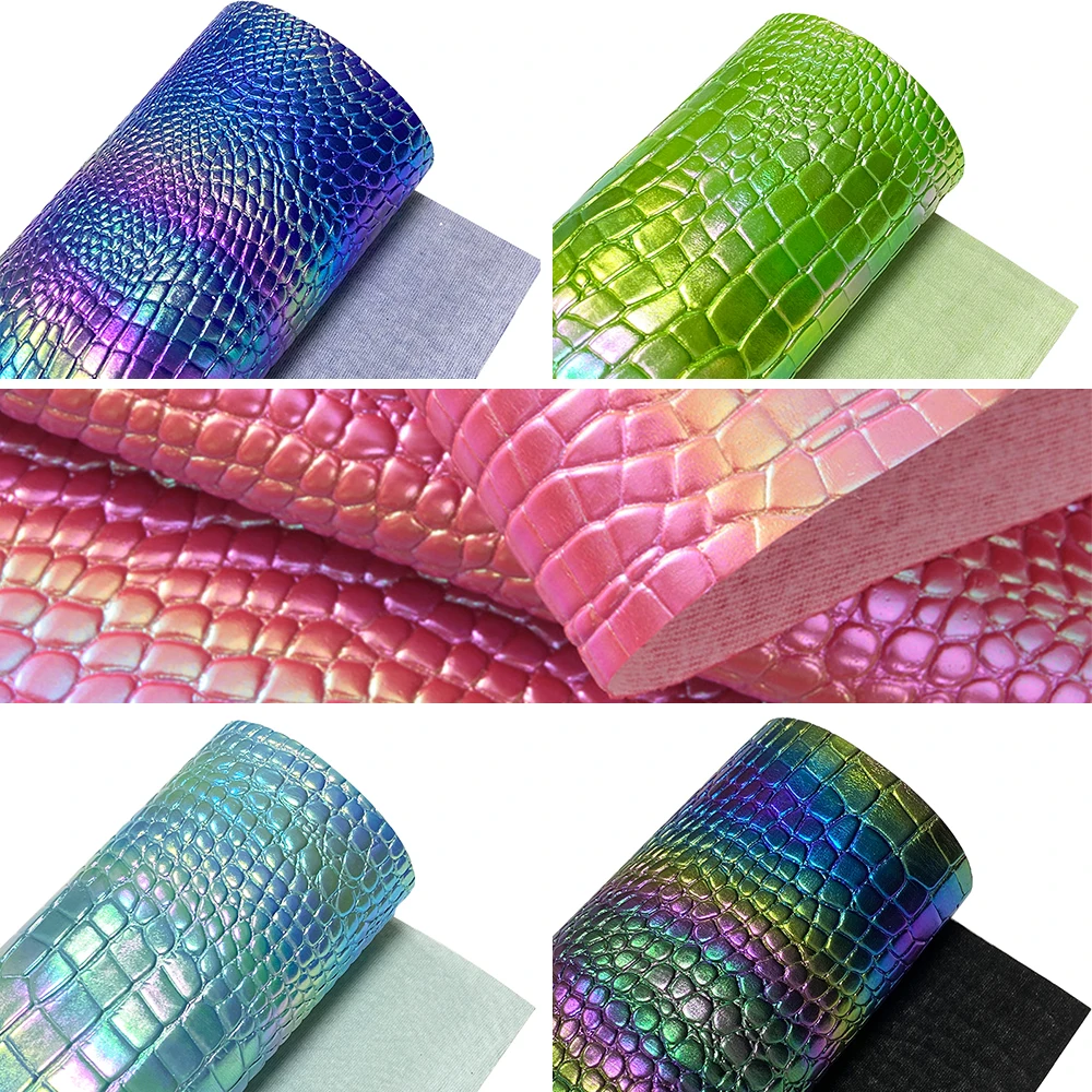 

Rainbow Crocodile Embossed PU Vinyl Faux Leather Fabric For Making Shoe Bag earrings Hair Bow Synthetic leather 46x135cm Roll